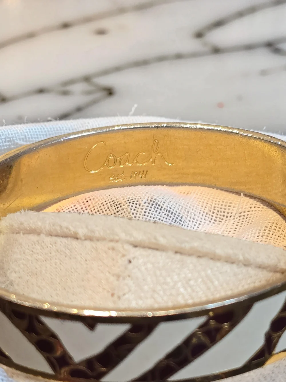 Coach Signature Enamel Stripe Bangle Bracelet Gold Tone